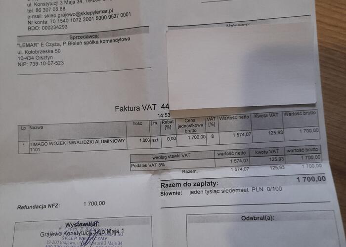 Grajewo ogłoszenia: Witam sprzedam wózek inwalidzki aluminiowy T101  krótko używany...